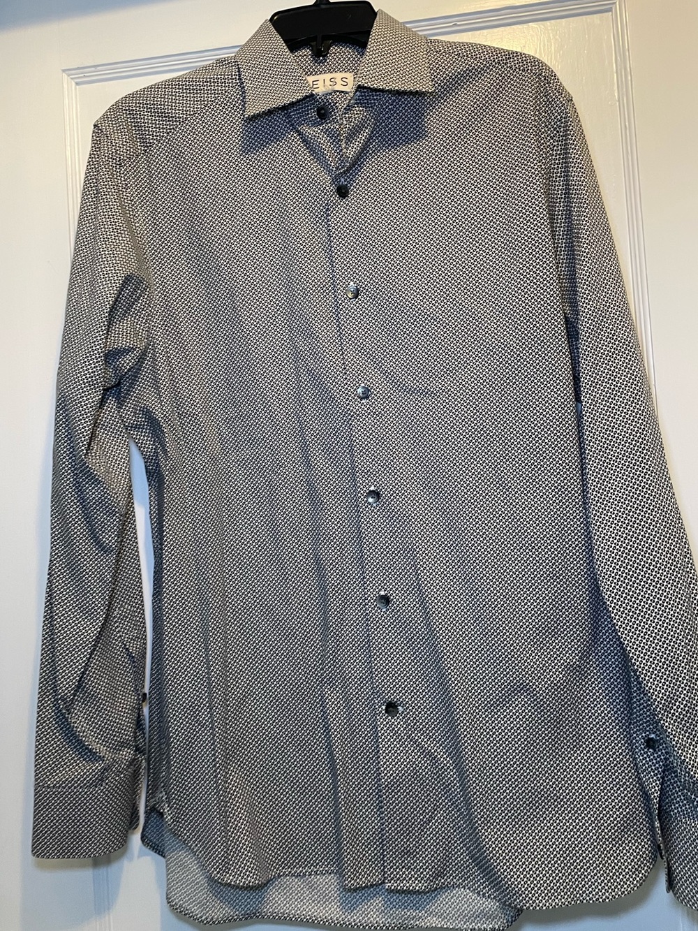 Reiss Men's Micro-Pattern Button-Up Shirt — Navy and White